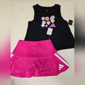 New Adidas Black Graphic Tank and Pink Skirt Set Sz 6